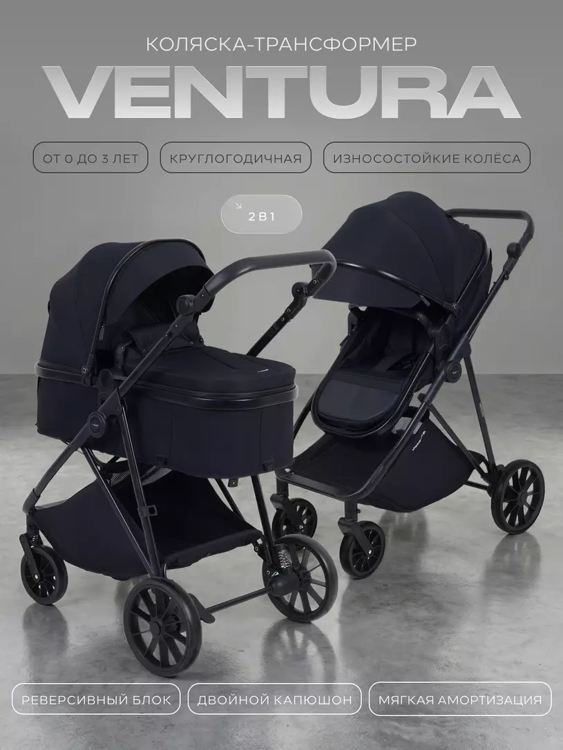 Коляска детская RANT basic "VENTURA" (2в1) RA165 Black