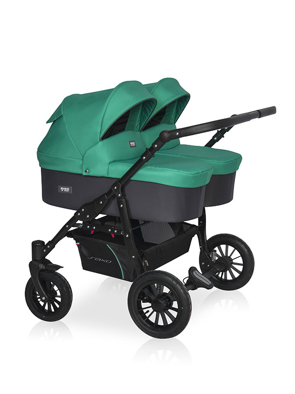 Коляска для близнецов SAXO  (RIKO BASIC) 01 бирюзовый-графит (1 кор.)