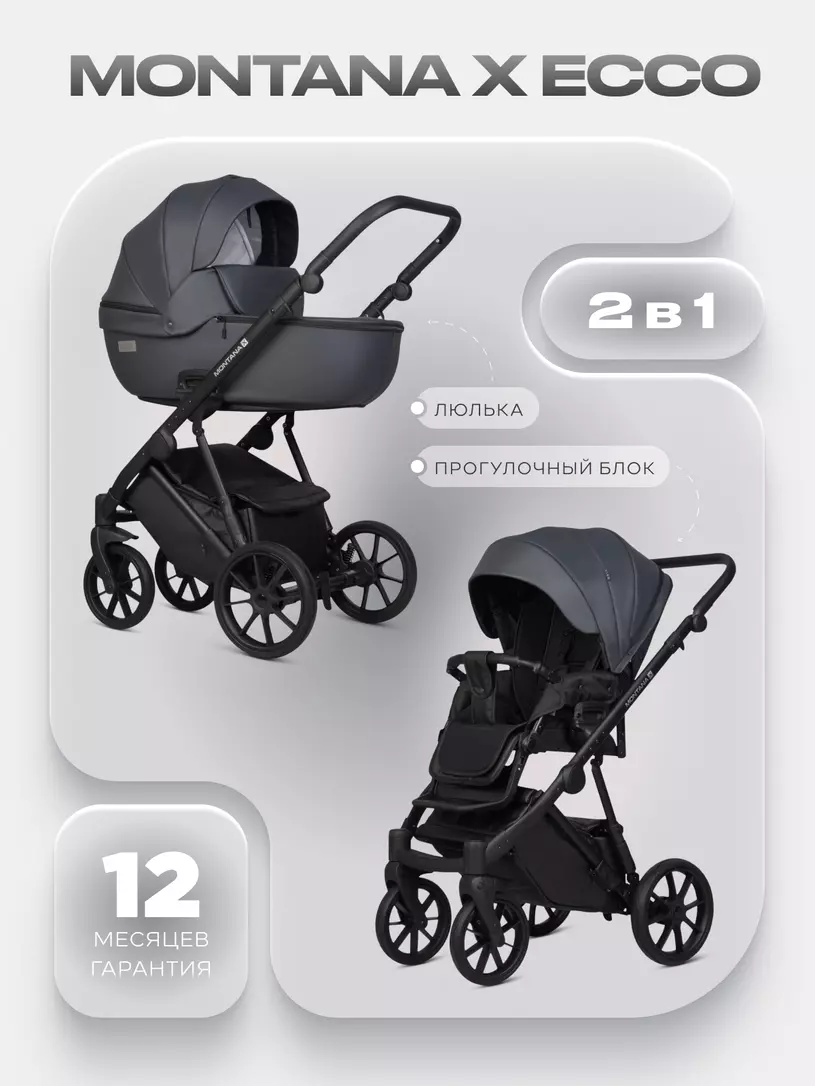 Коляска  MONTANA X ECCO (2 в 1) (RIKO BASIC) 24 Graphite (графит)