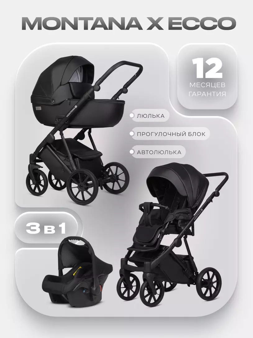 Коляска  MONTANA X ECCO (3 в 1) (RIKO BASIC) 12 Black (черный)