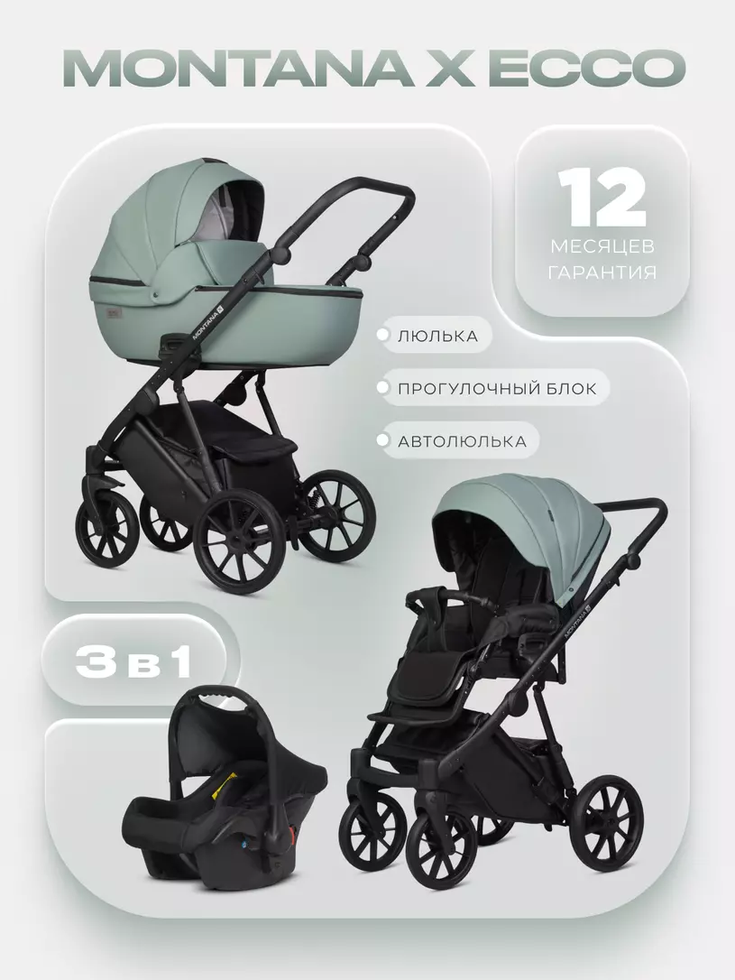Коляска  MONTANA X ECCO (3 в 1) (RIKO BASIC) 21 Green (зеленый)