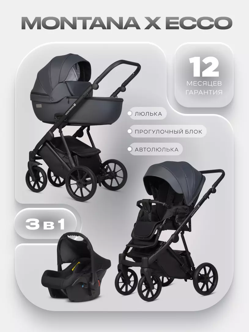 Коляска  MONTANA X ECCO (3 в 1) (RIKO BASIC) 24 Graphite (графит)
