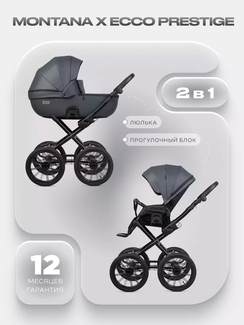 Коляска  MONTANA X ECCO Prestige (2 в 1) (RIKO BASIC) 24 Graphite (графит)