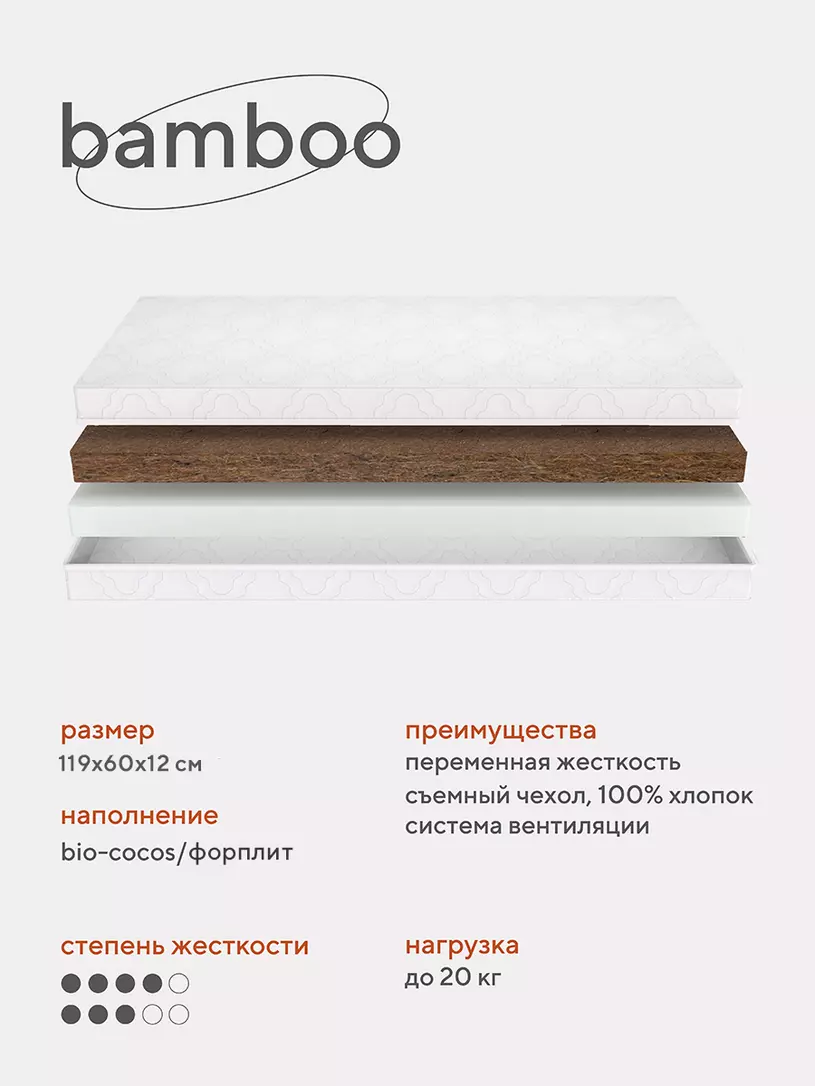 Матрас детский RANT "Bamboo ECO" (119*60*12)