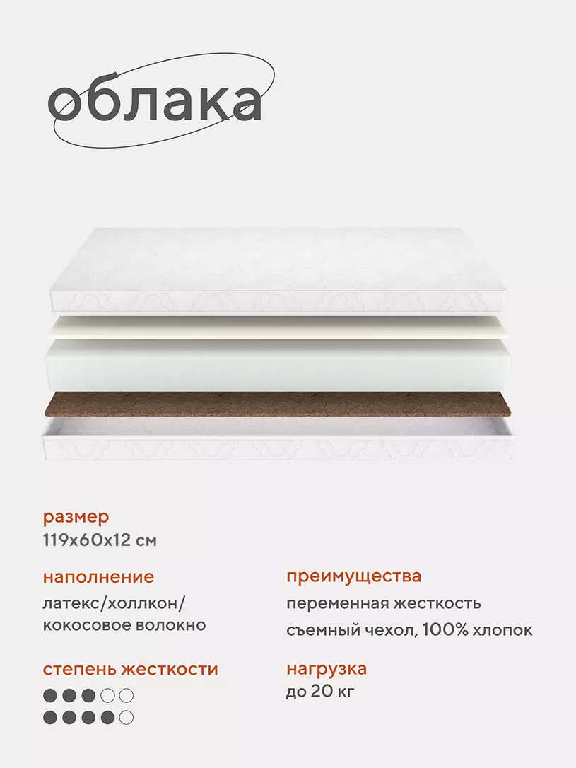 Матрац детский "Облака" (119*60*12) (трикотаж)